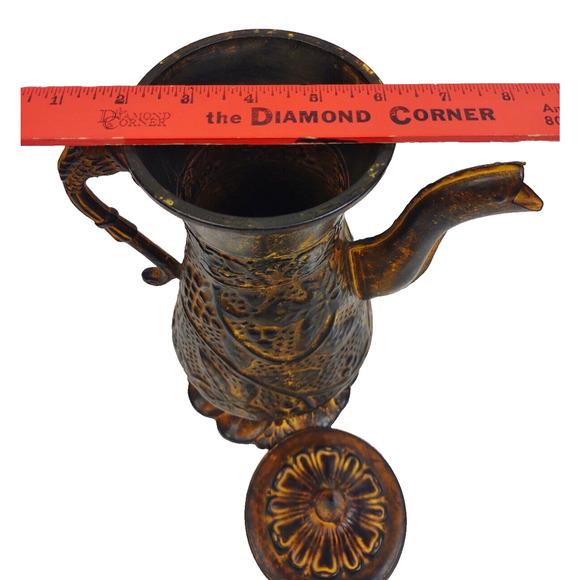 Vintage Style Heavy Metal Rusty Dragon Handled Pitcher 13" Kitchen Garden Atrium - Picture 5 of 11